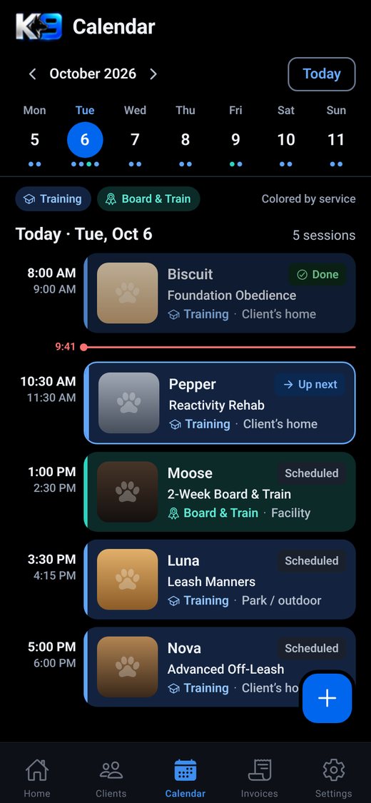K9OPRTV OS week calendar screen