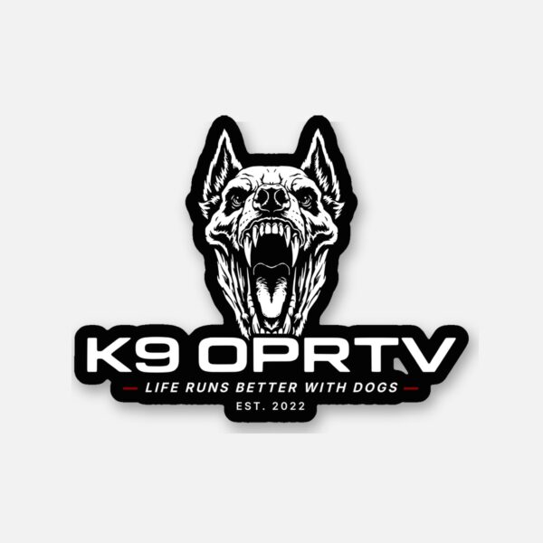 K9OPRTV Primal Sticker, die-cut dog head with K9 OPRTV wordmark
