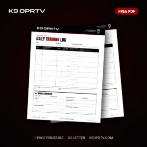 Daily Dog Training Log: free printable PDF from K9OPRTV, page preview mockup